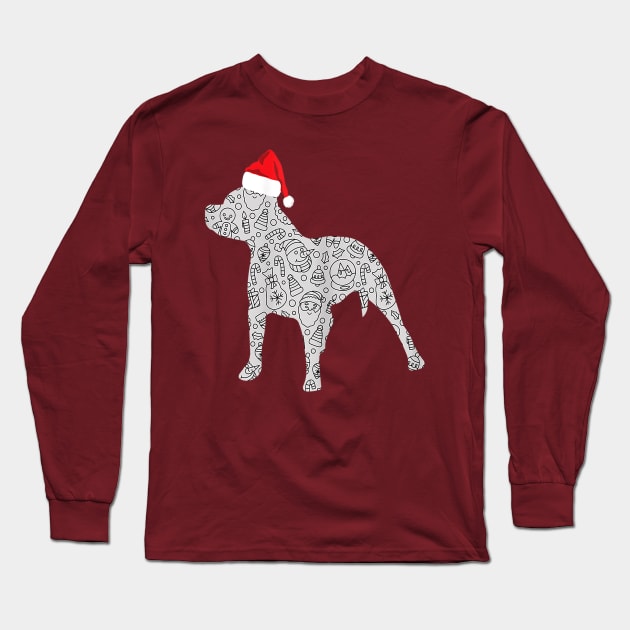 Cool Santa Hat Pitbull Christmas Dog Lover Christmas Gift Long Sleeve T-Shirt by Barnard